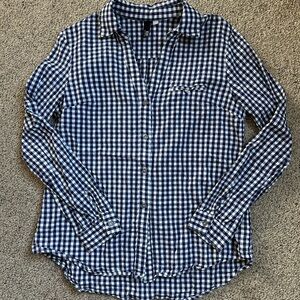 Kut from the Kloth Navy and White Gingham Button-Down Shirt
